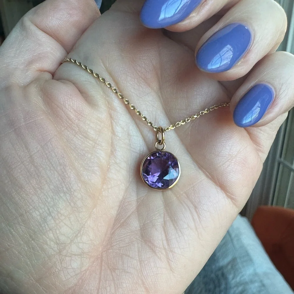14k Gold Bezel set Amethyst Pendant